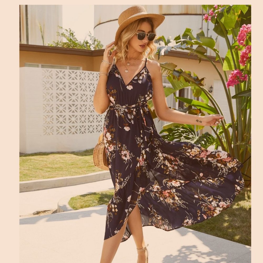 Floral Sexy Criss Cross Backless Dress